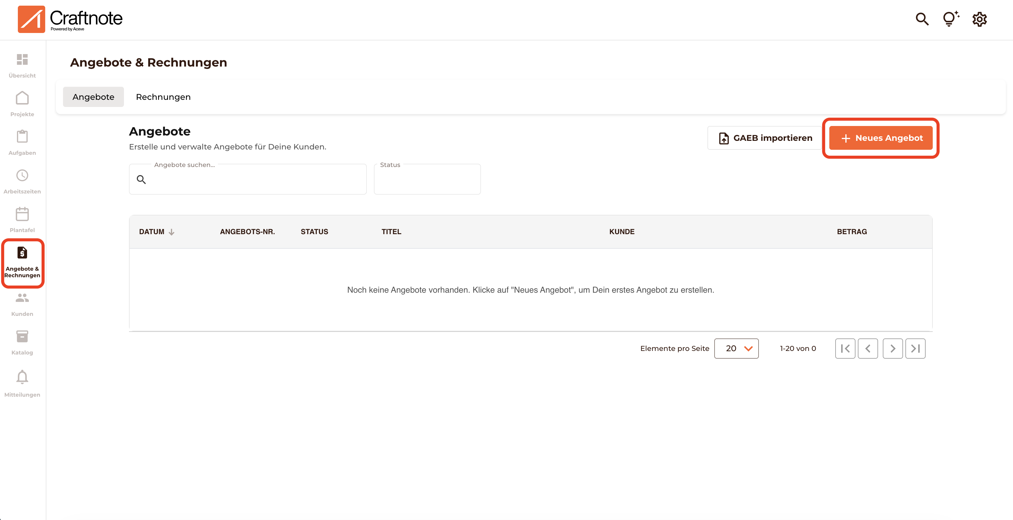 Neues Angebot anlegen