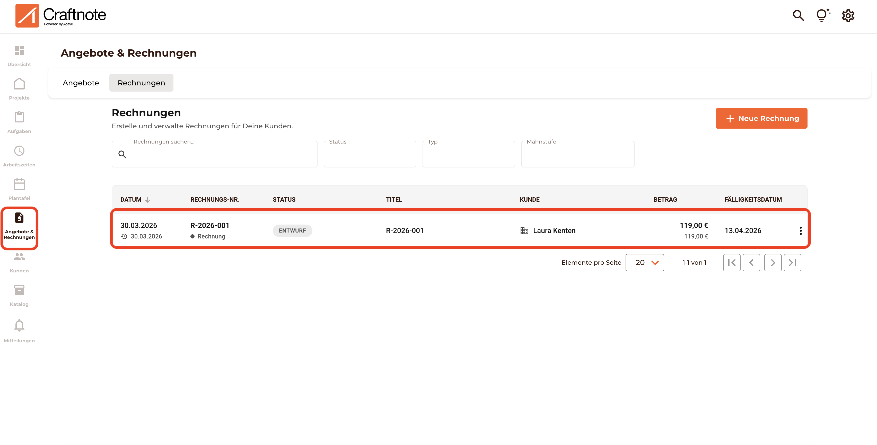 Gehe zu Rechnungen und wähle die jeweilige Rechnung aus