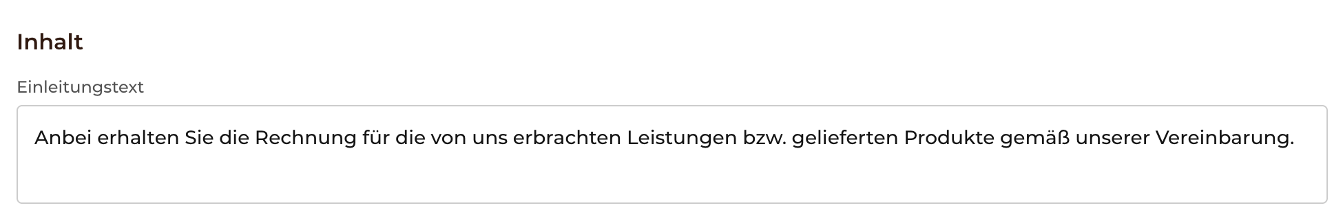 Einleitungstext für deine Rechnungen anpassen
