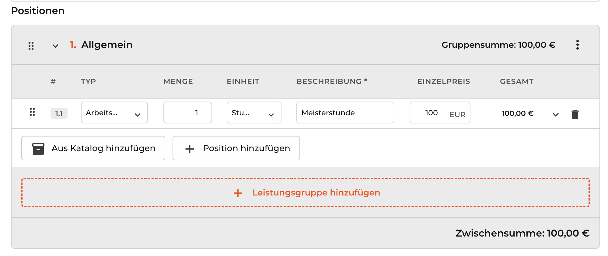 Positionen zu einer Rechnung hinzufügen