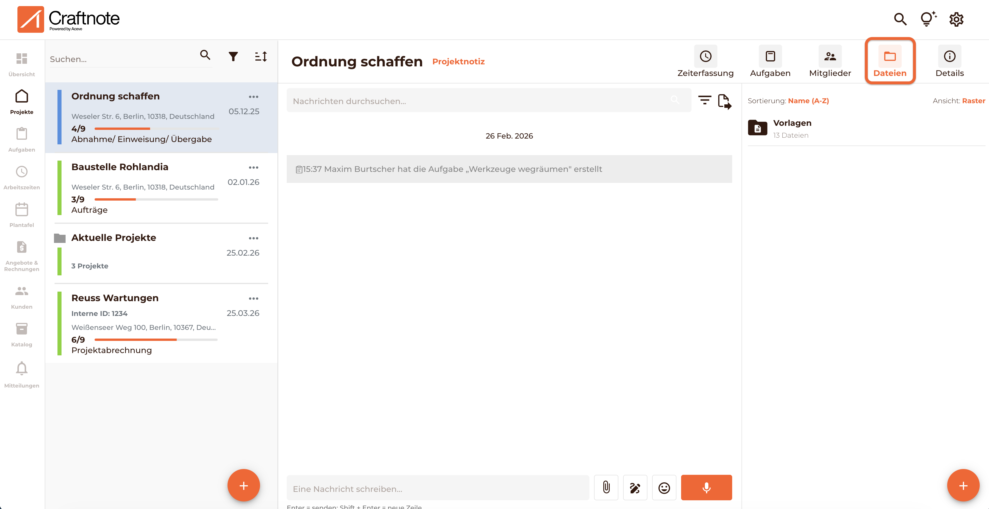Dateien öffnen in Projekt über Projektdetails