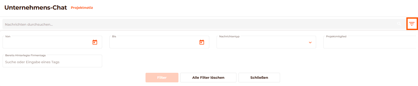 Filtermöglichkeiten und Markierung des Buttons