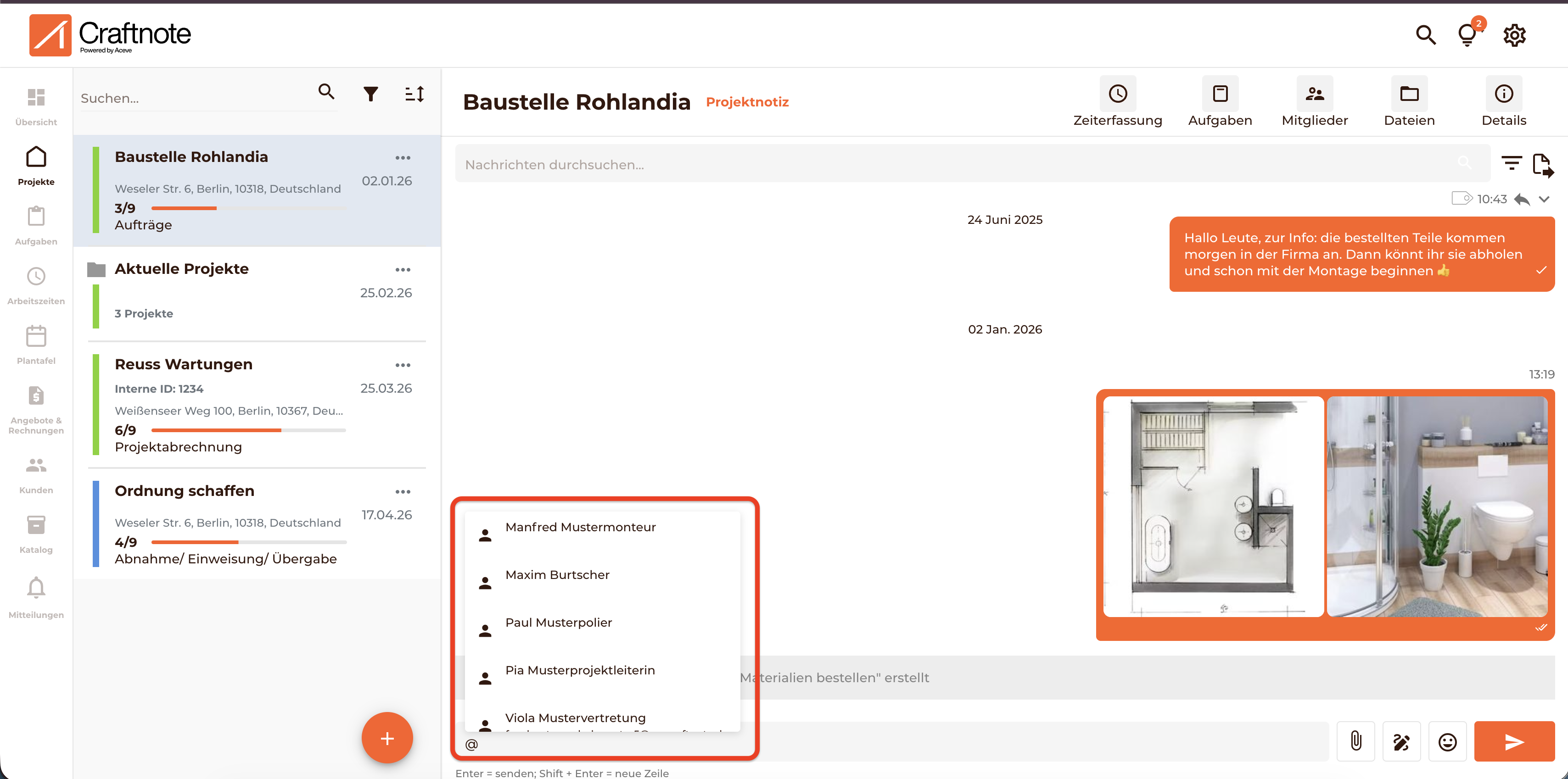 Tagge im Chat indem man @ eingibt, dann öffnet sich das Feld