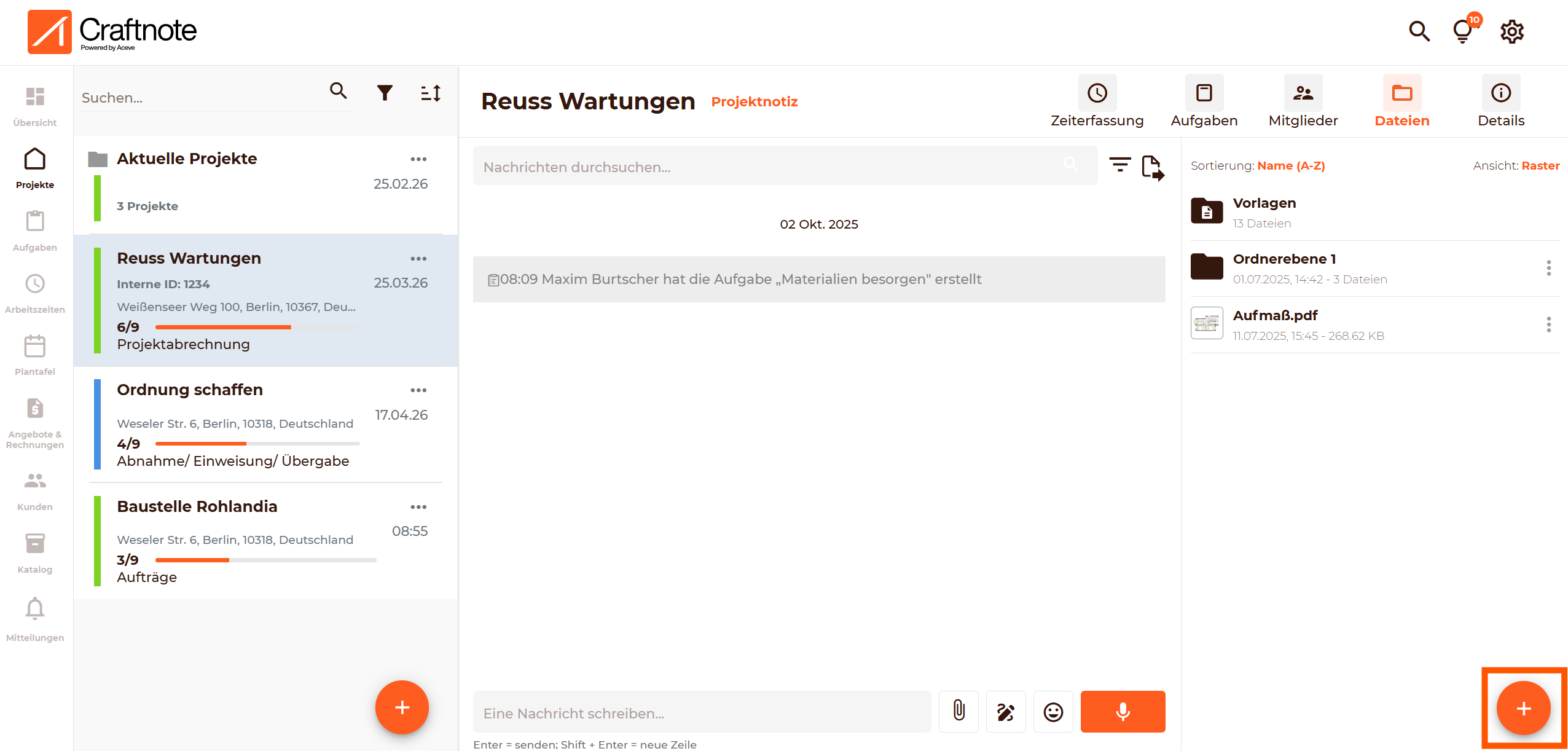 Orangenes Plus in der Dateiablage