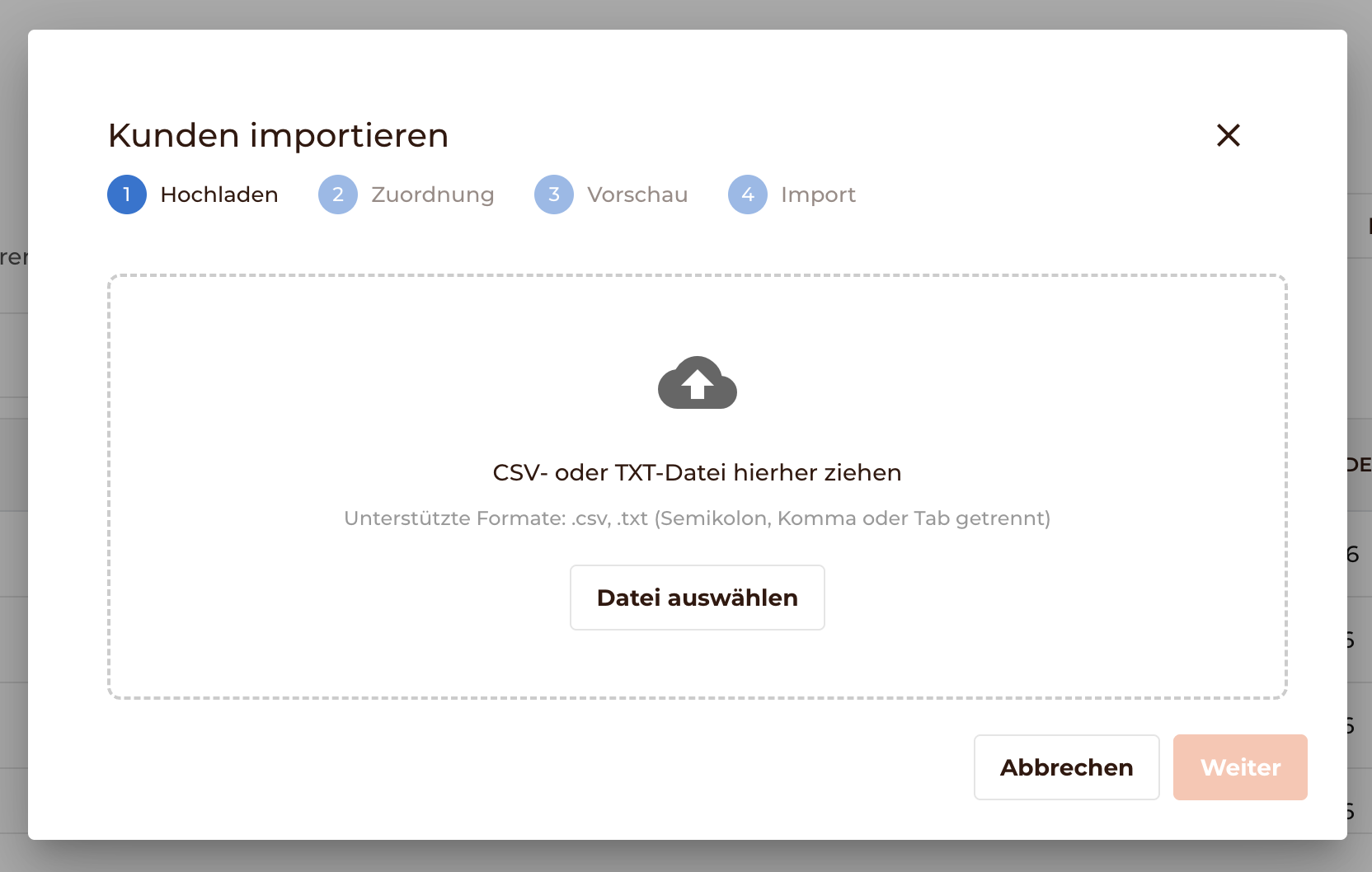 CSV-Datei importieren, um die Kundendaten zu Craftnote hochzuladen 