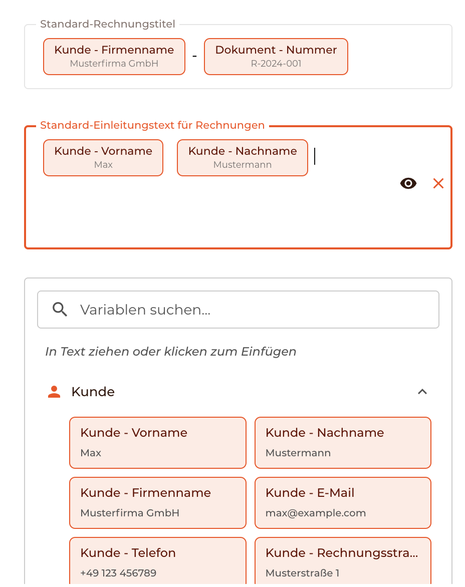 Klicke auf „Disclose“, und es öffnet sich die Liste mit variablen Namen. Du kannst außerdem auch nach Variablen suchen. 